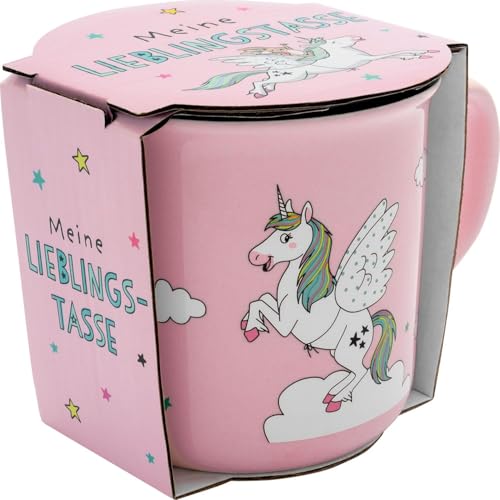 GRUSS & CO Becher Motiv "Einhorn" | Porzellan, 35 cl, Höhe 8,4 cm, Geschenkbanderole | Geschenk, Schule, Kindergarten, Kindergeburtstag | 74101
