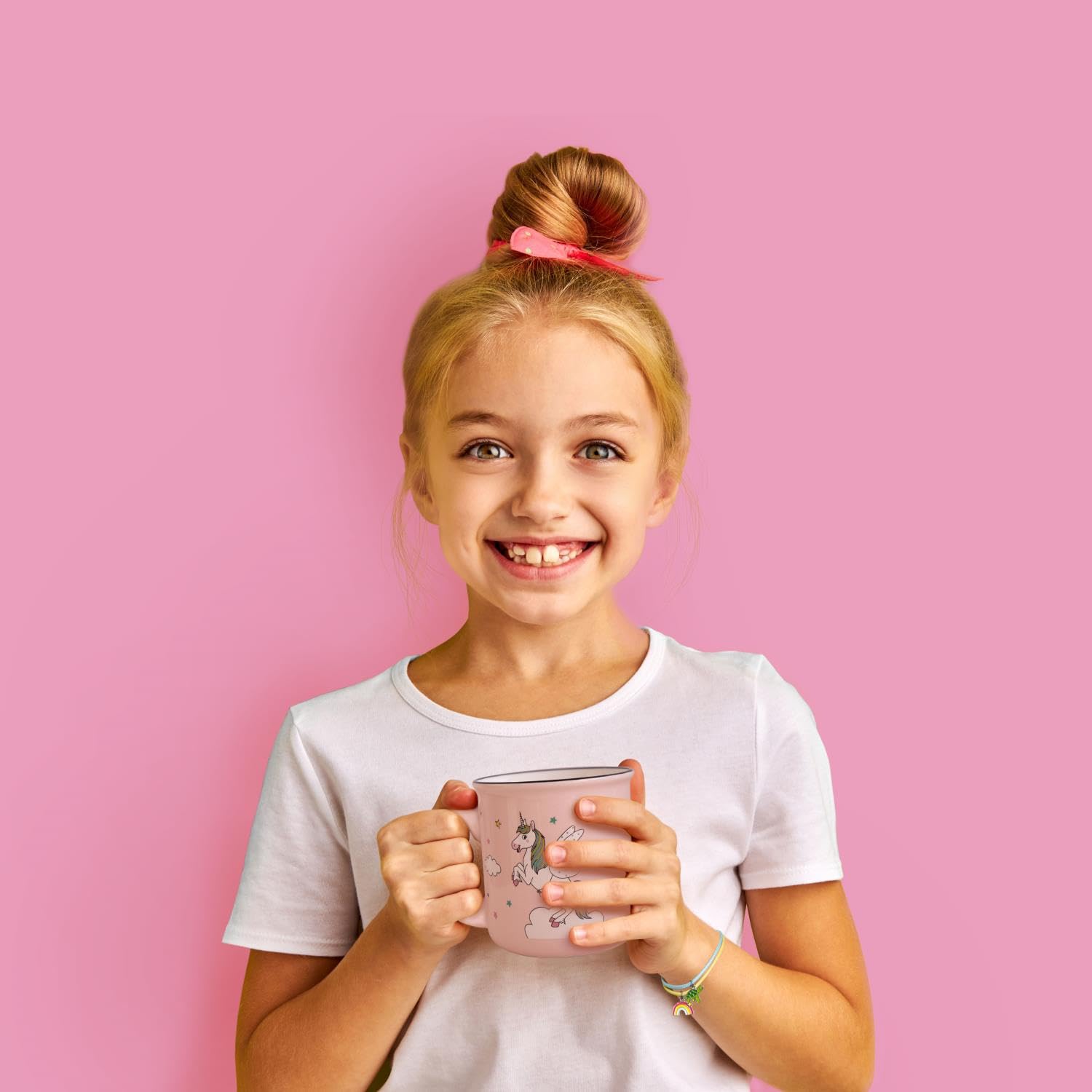 GRUSS & CO Becher Motiv "Einhorn" | Porzellan, 35 cl, Höhe 8,4 cm, Geschenkbanderole | Geschenk, Schule, Kindergarten, Kindergeburtstag | 74101