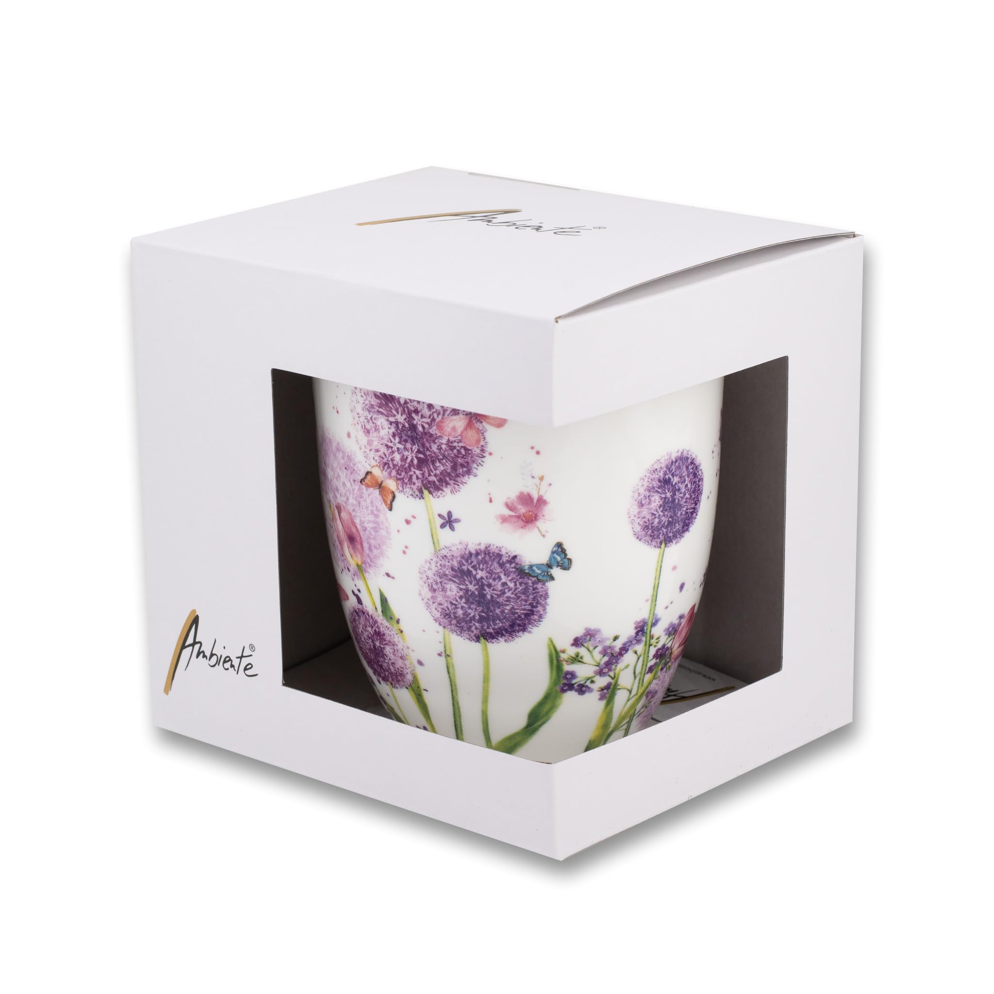 Ambiente Teetasse Kaffeetasse Becher Mug 0,4l Blumen Schmetterlinge Wiese in Pastell Farben Tasse Fine Bone China Porzellan Serie Flower beauty