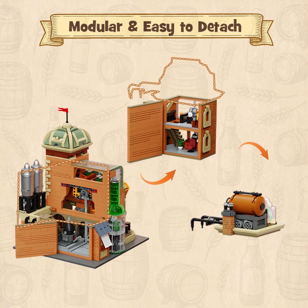 PANTASY Craft Beer Brewery – Bausteine-Set für Erwachsene | Vintage Mikrobrauerei Fabrikmodell mit modularer Architektur