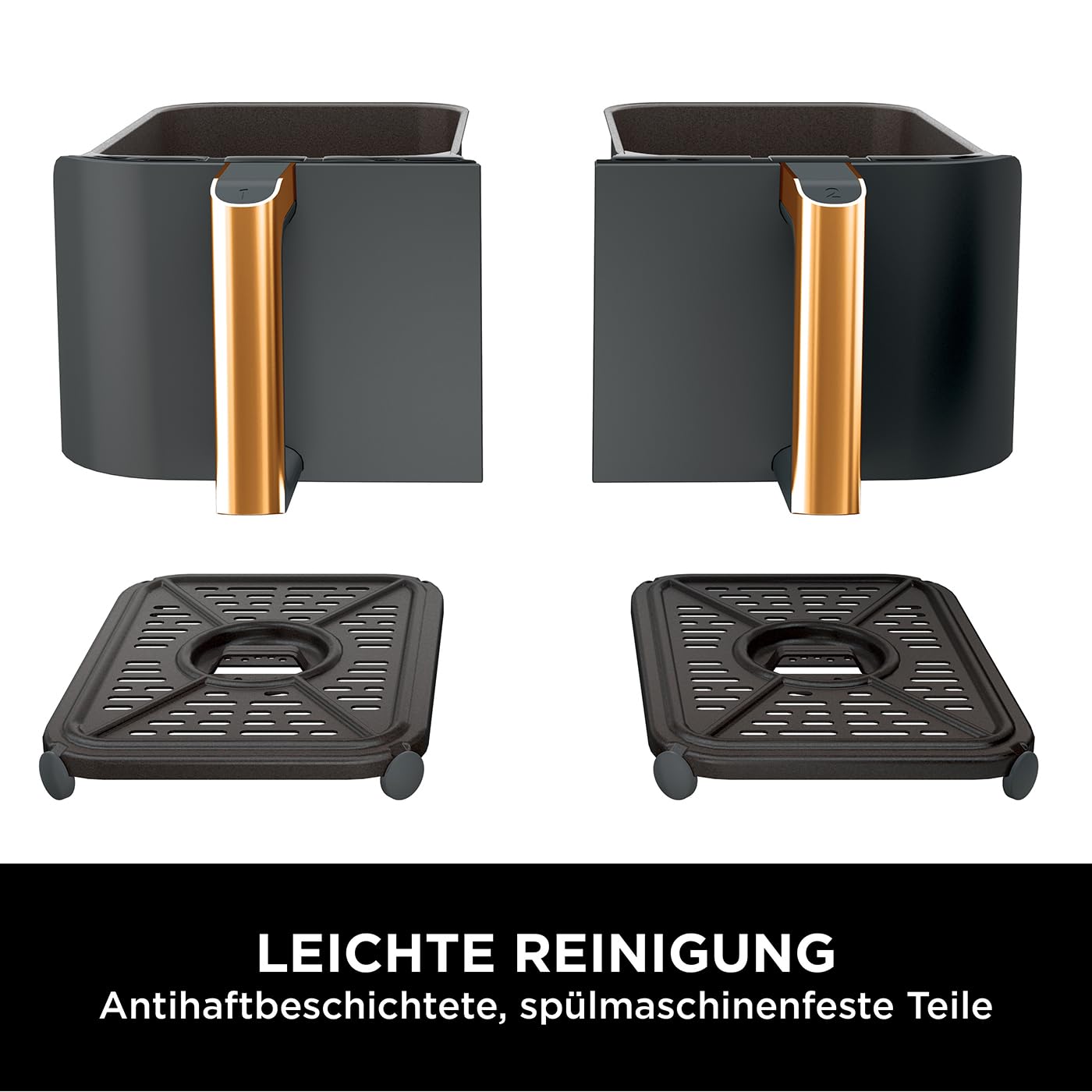 Ninja Foodi MAX Dual Zone Heißluftfritteuse AF400EUCP – 9,5 L, 2 Fächer, 6 Funktionen, 2470 W, Kupfer/Schwarz