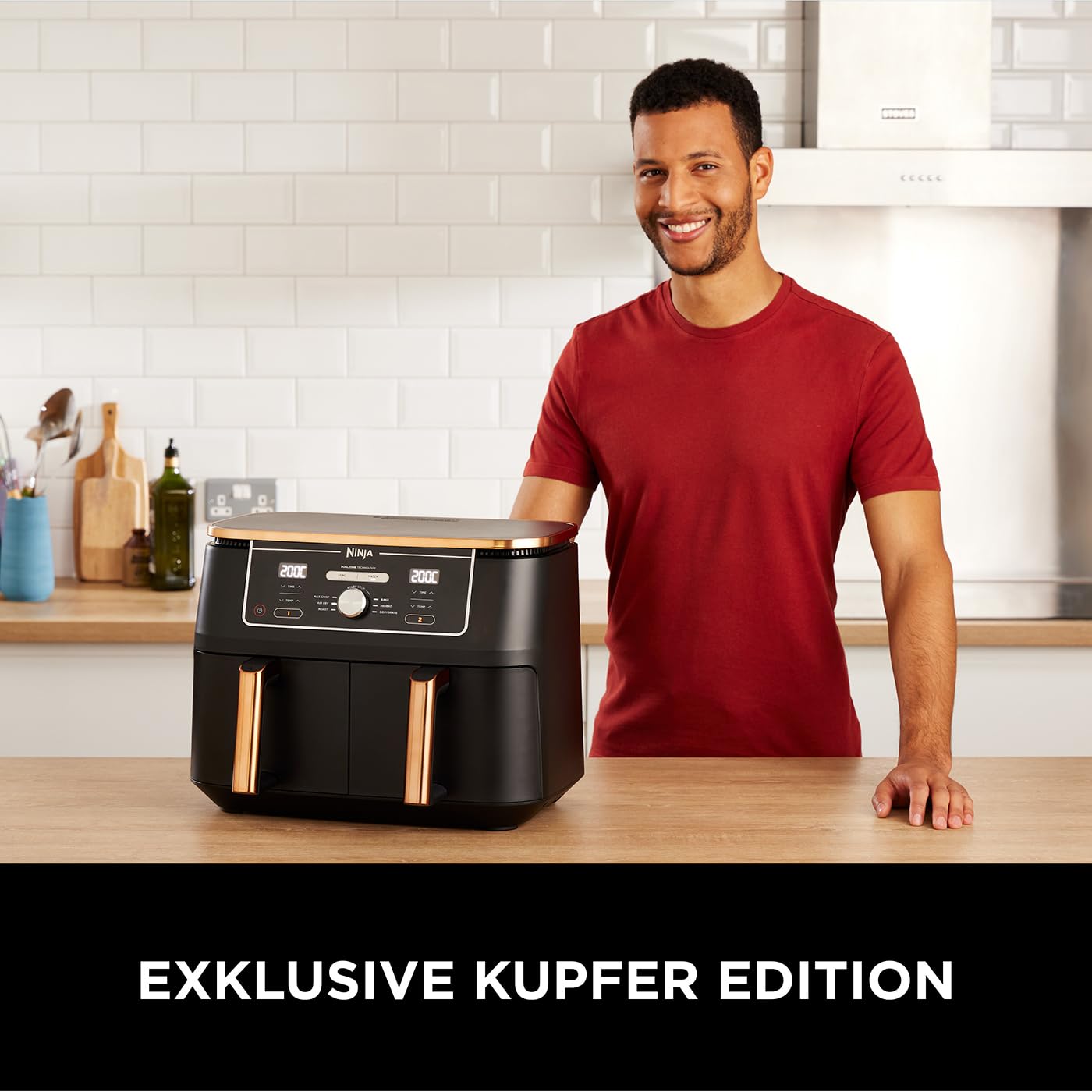Ninja Foodi MAX Dual Zone Heißluftfritteuse AF400EUCP – 9,5 L, 2 Fächer, 6 Funktionen, 2470 W, Kupfer/Schwarz