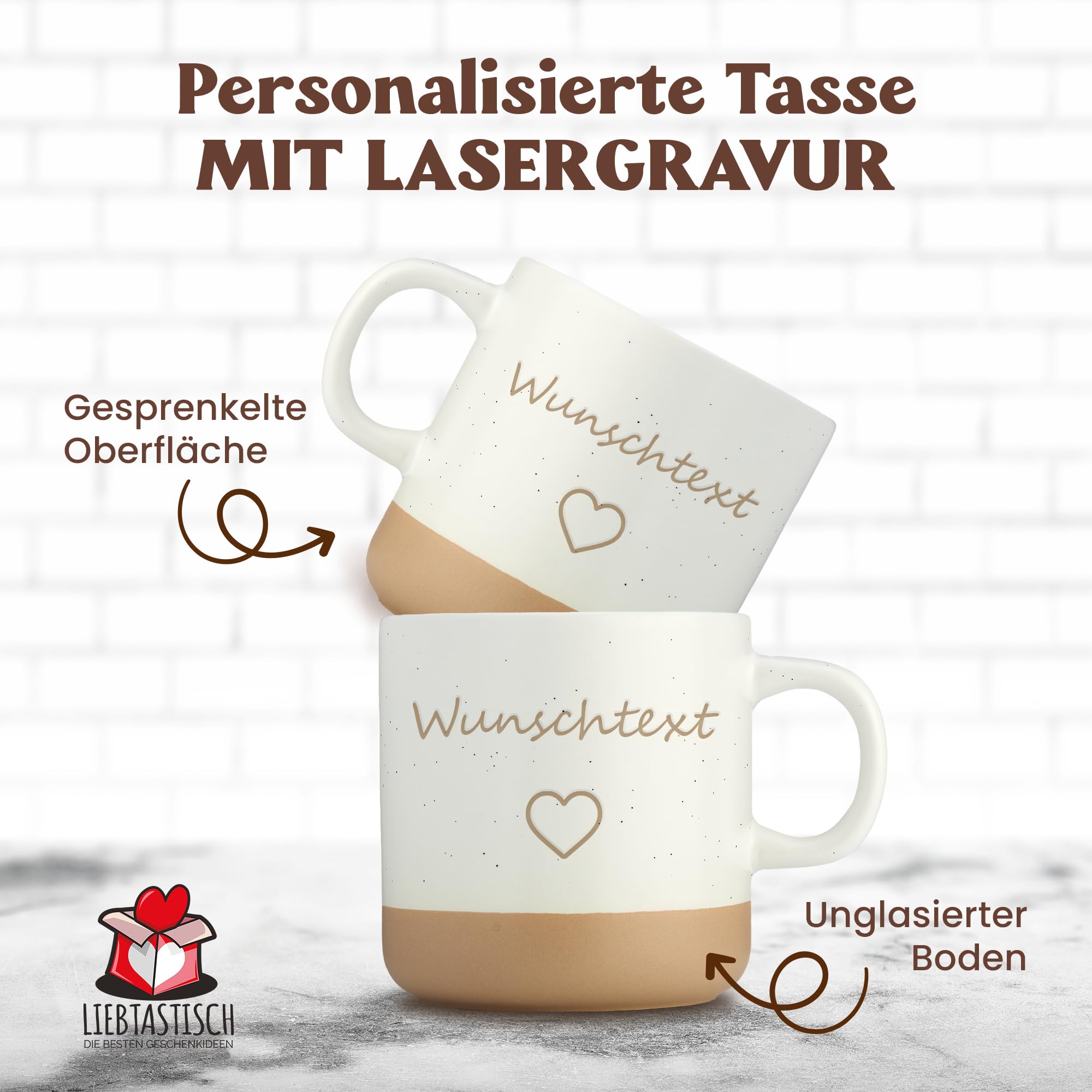 LIEBTASTISCH Kaffeebecher mit Lasergravur – Keramik Steingut Kaffeetasse, personalisierte Tasse für Kaffee, Tee – Lieblingsmensch Geschenk, Vatertag