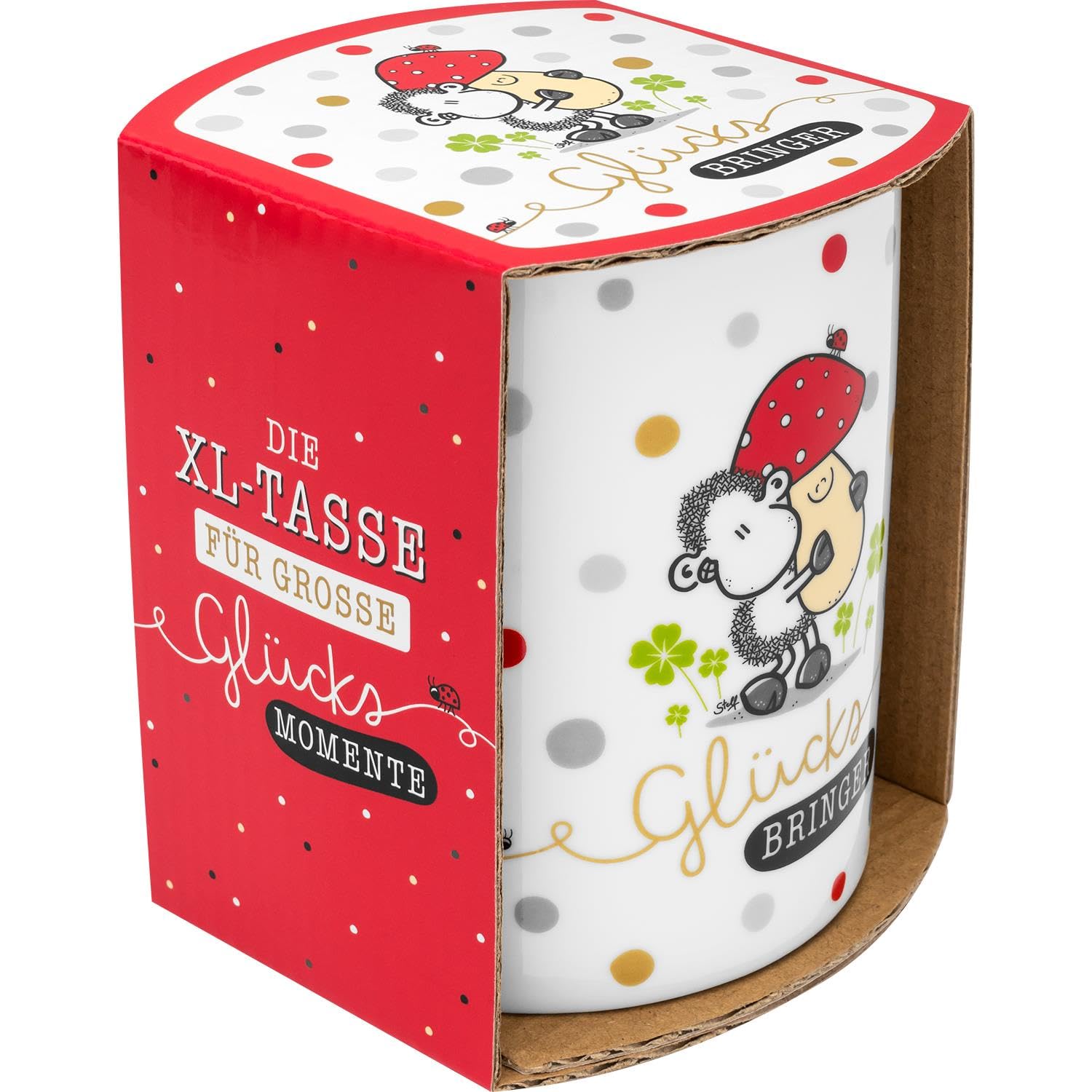 Sheepworld XL-Tasse mit Motiv "Glücksbringer" | Große Kaffetasse aus Porzellan, Jumbobecher, 60 cl, mit Spruch | Geschenk, Silvester, Weihnachten