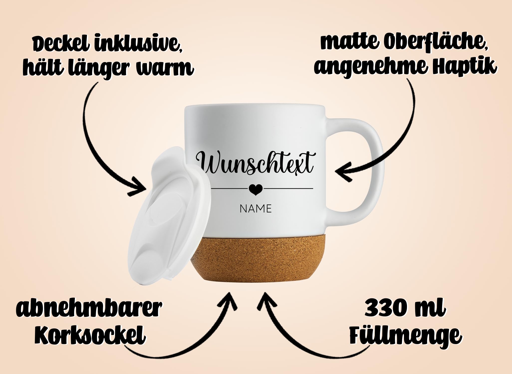 LIEBTASTISCH - Personalisierte Tasse mit Wunschtext, Personalisierte Tasse mit Namen oder eigenem Text, Kaffeetasse personalisiert, Keramikbecher