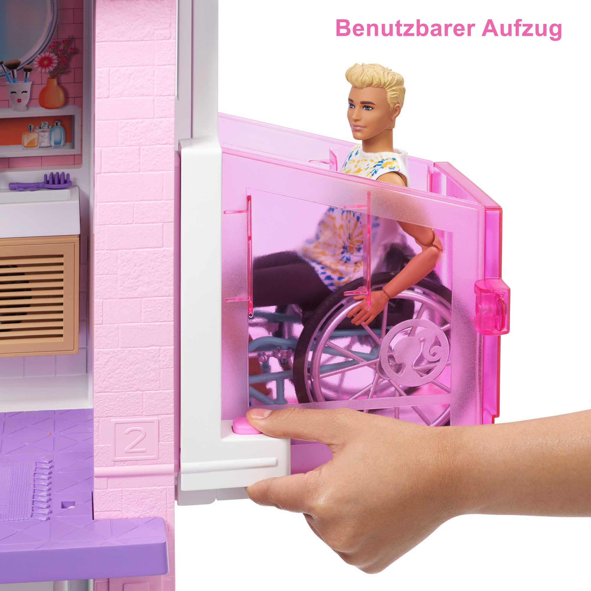 Barbie Dreamhouse (114 cm) – 3-stöckiges Puppenhaus mit Pool, Rutsche, Rollstuhllift & 75 Zubehörteilen