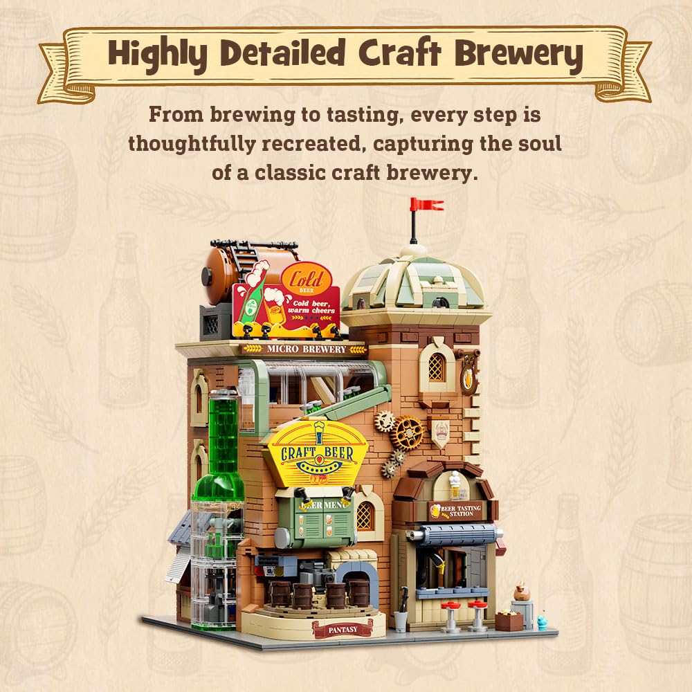 PANTASY Craft Beer Brewery – Bausteine-Set für Erwachsene | Vintage Mikrobrauerei Fabrikmodell mit modularer Architektur