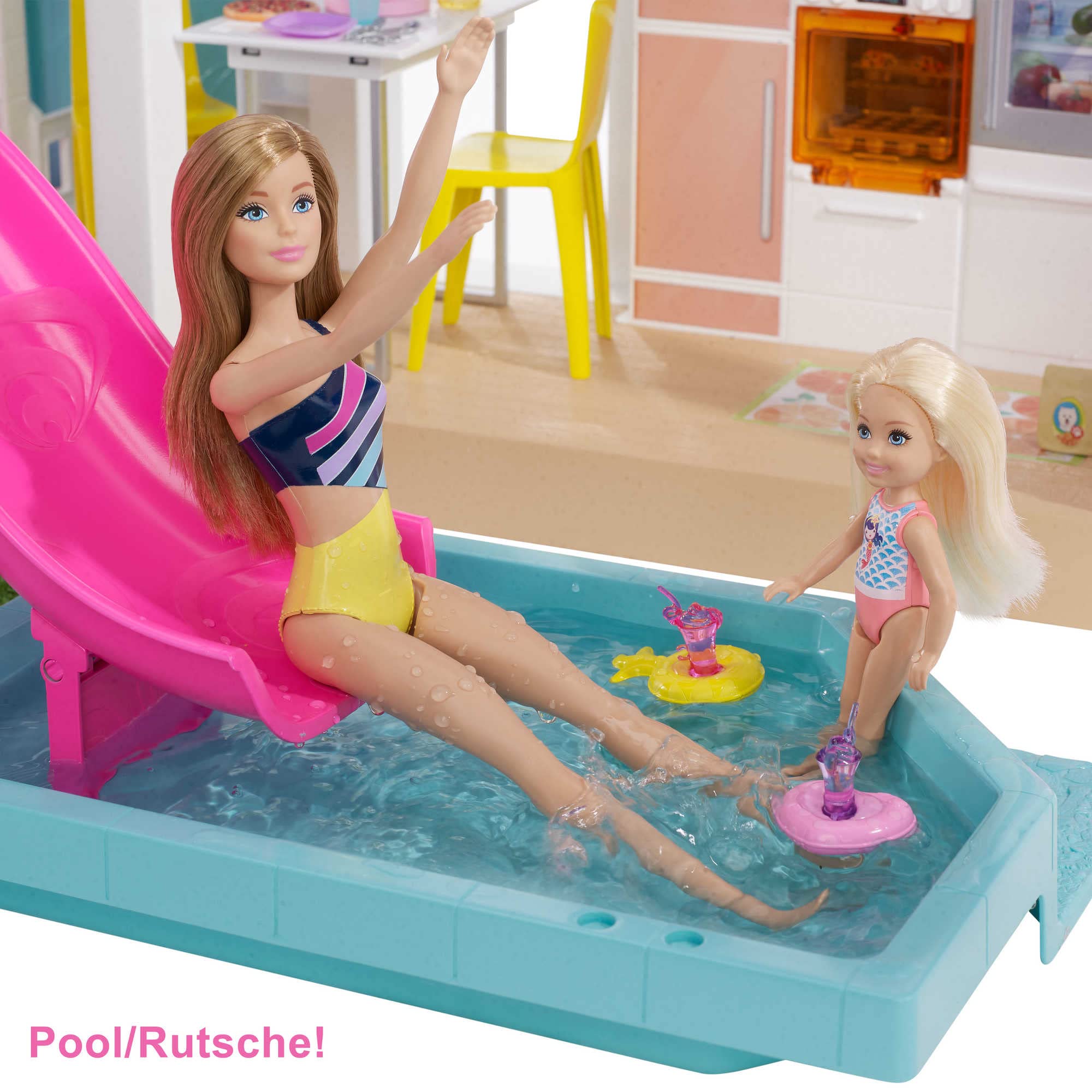 Barbie Dreamhouse (114 cm) – 3-stöckiges Puppenhaus mit Pool, Rutsche, Rollstuhllift & 75 Zubehörteilen