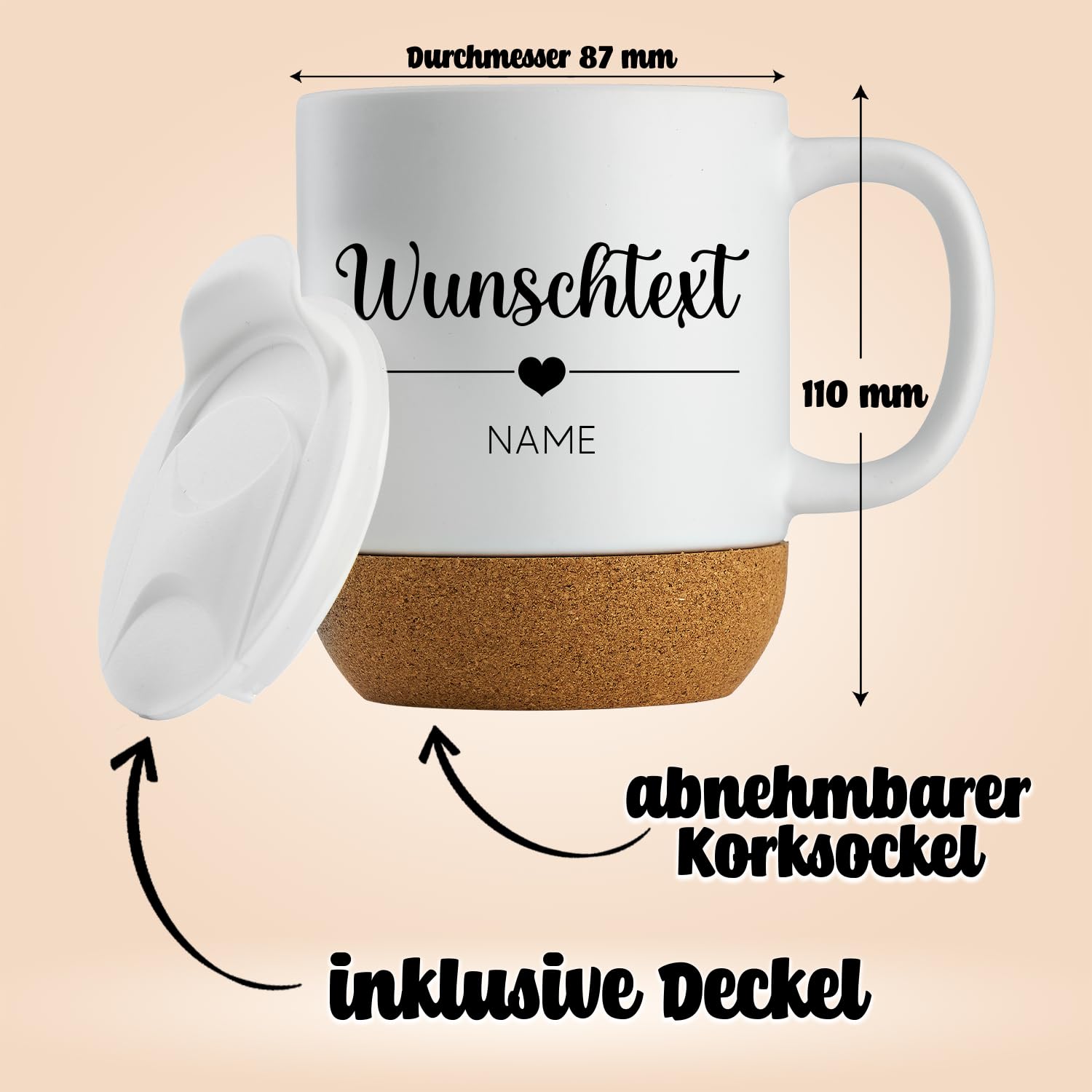 LIEBTASTISCH - Personalisierte Tasse mit Wunschtext, Personalisierte Tasse mit Namen oder eigenem Text, Kaffeetasse personalisiert, Keramikbecher