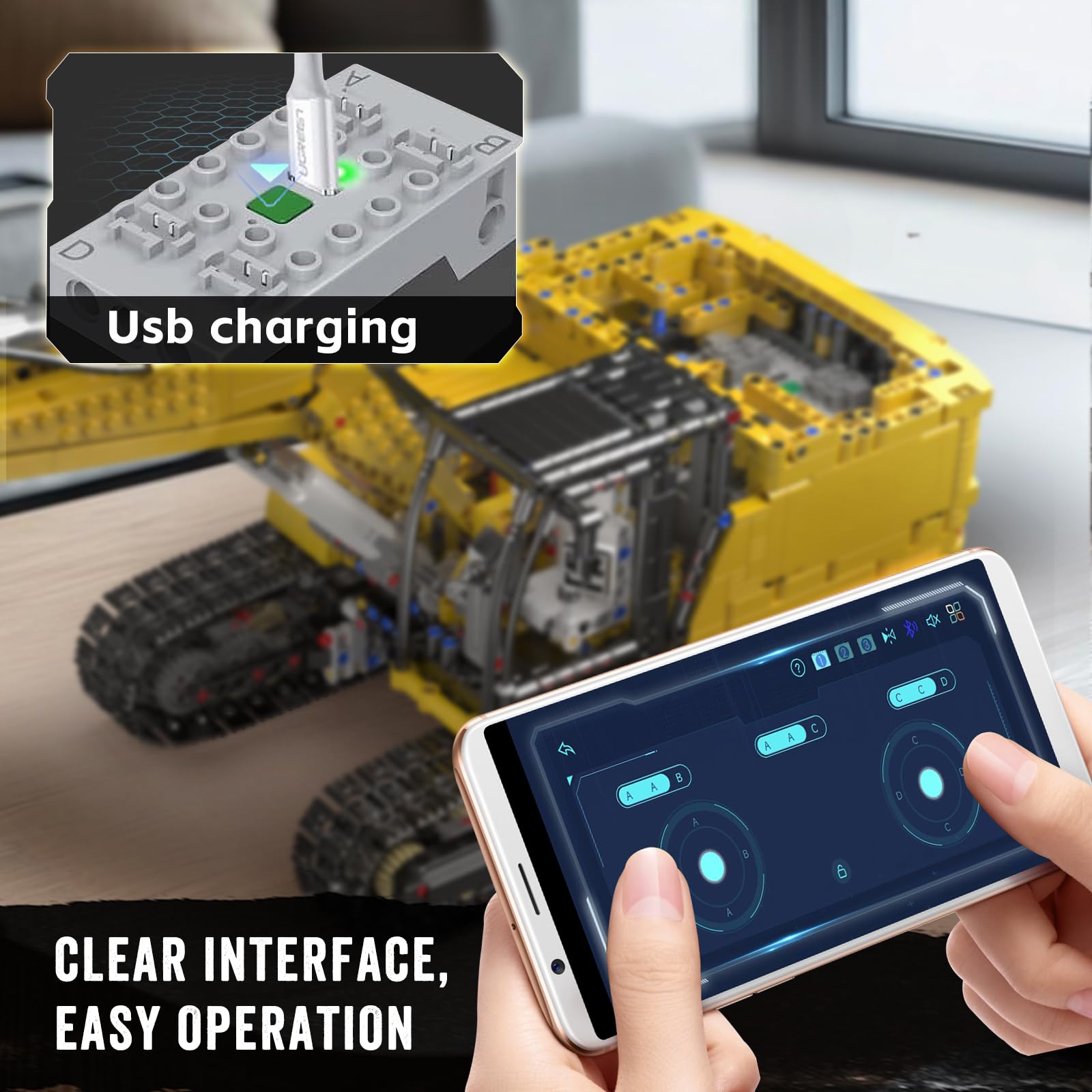 MOULD KING Technik Bagger (APP-ferngesteuertes Raupenbagger Modell, motorisiert, Klemmbausteine Bauset für Kinder ab 14 Jahren)