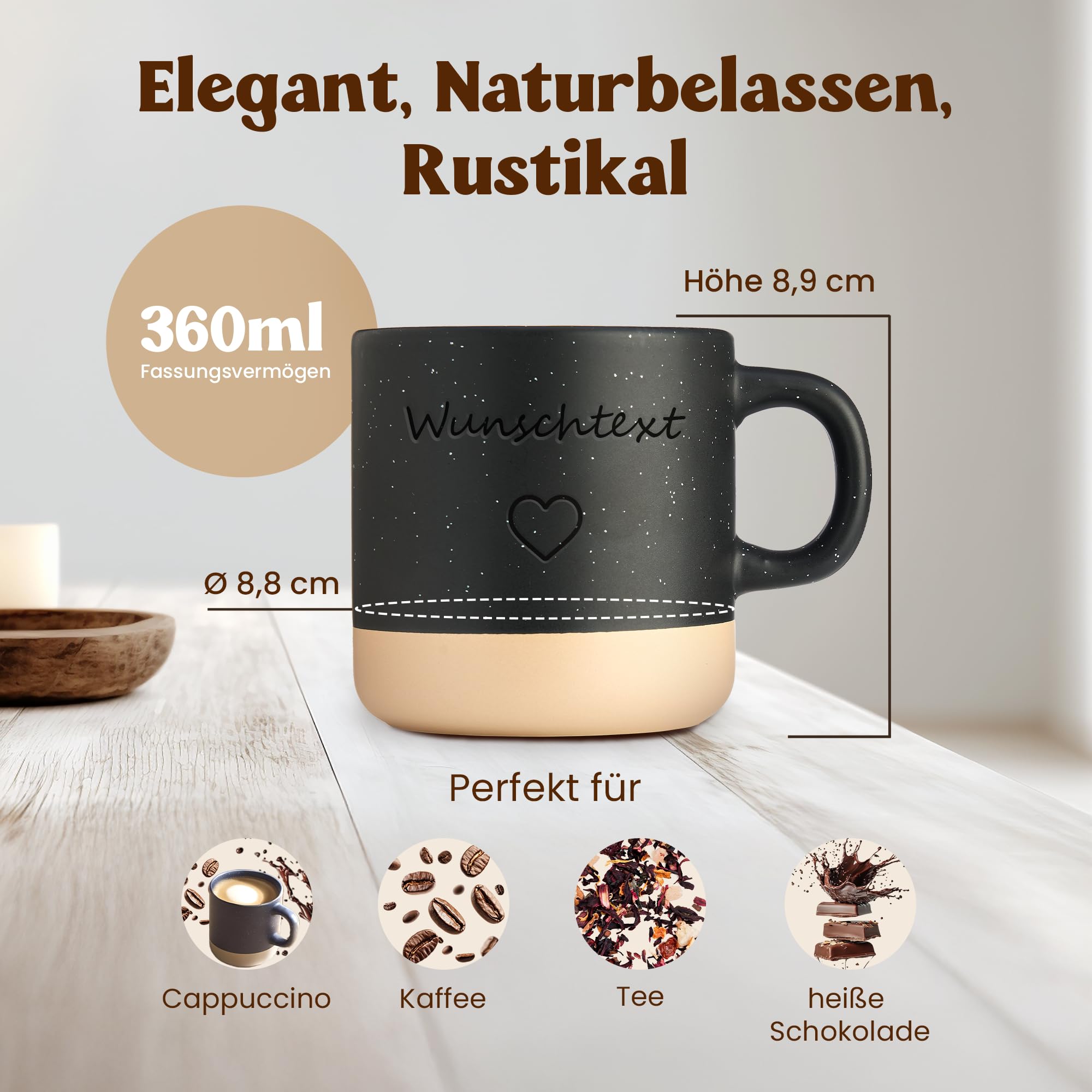 LIEBTASTISCH Kaffeebecher mit Lasergravur – Keramik Steingut Kaffeetasse, personalisierte Tasse für Kaffee, Tee – Lieblingsmensch Geschenk, Vatertag
