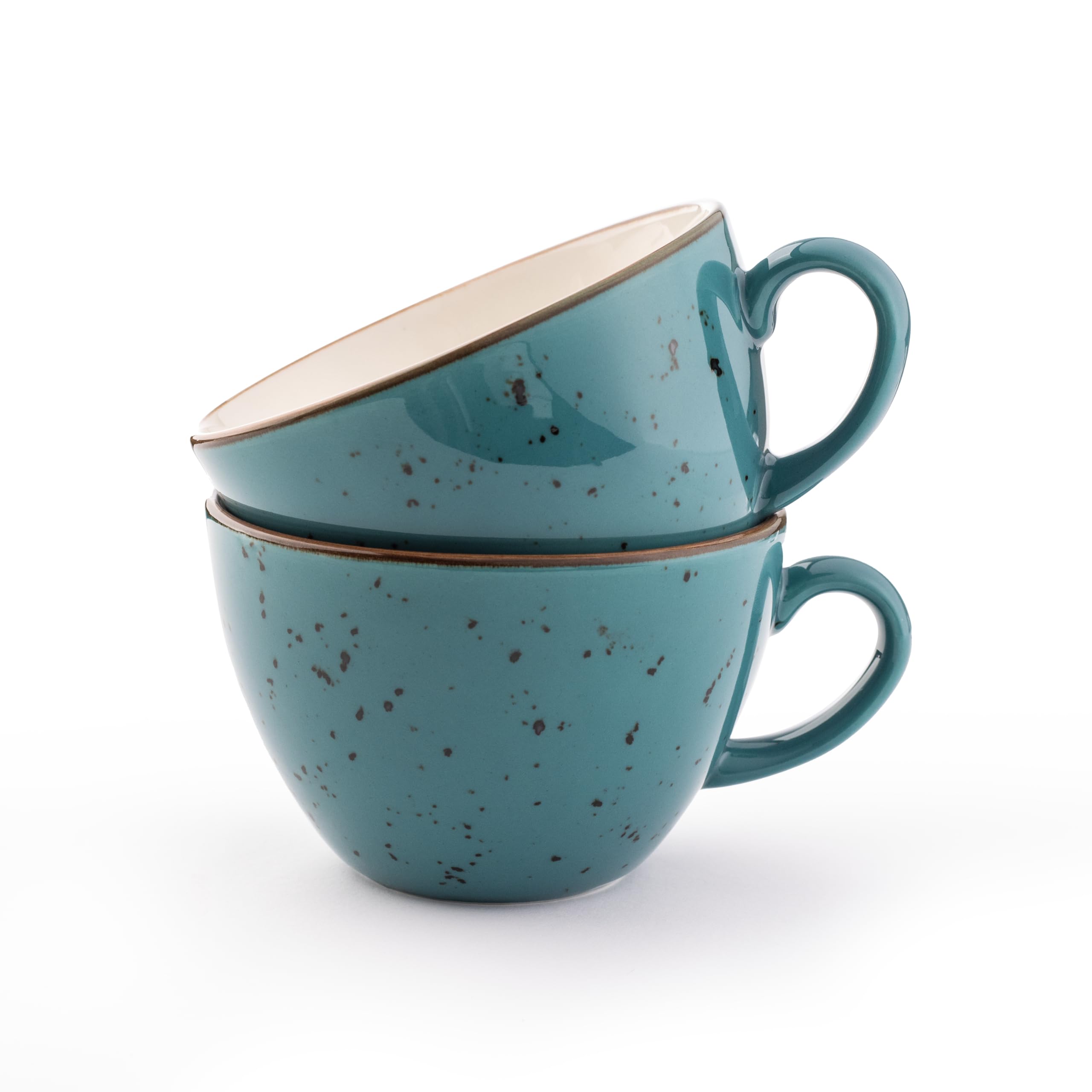 Bonsoo Kaffeetasse aus Feinem Hochwertigem Edlem Porzellan | 350ml Vintage- Stil mit Elegantem Gesprenkeltem Finish und Naturbraunem Rand