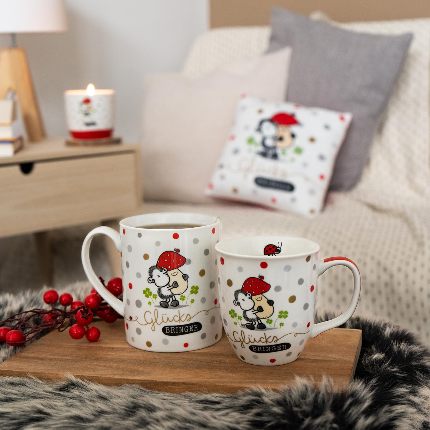 Sheepworld XL-Tasse mit Motiv "Glücksbringer" | Große Kaffetasse aus Porzellan, Jumbobecher, 60 cl, mit Spruch | Geschenk, Silvester, Weihnachten