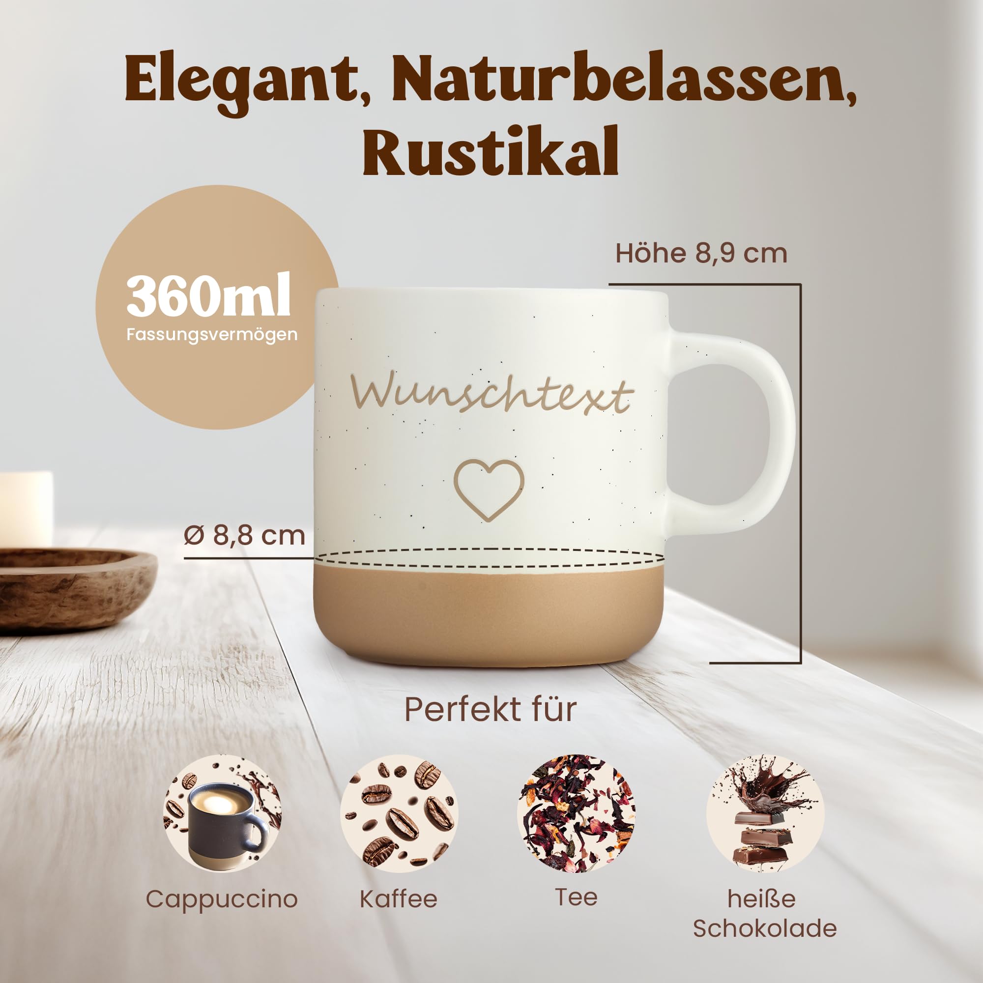 LIEBTASTISCH Kaffeebecher mit Lasergravur – Keramik Steingut Kaffeetasse, personalisierte Tasse für Kaffee, Tee – Lieblingsmensch Geschenk, Vatertag