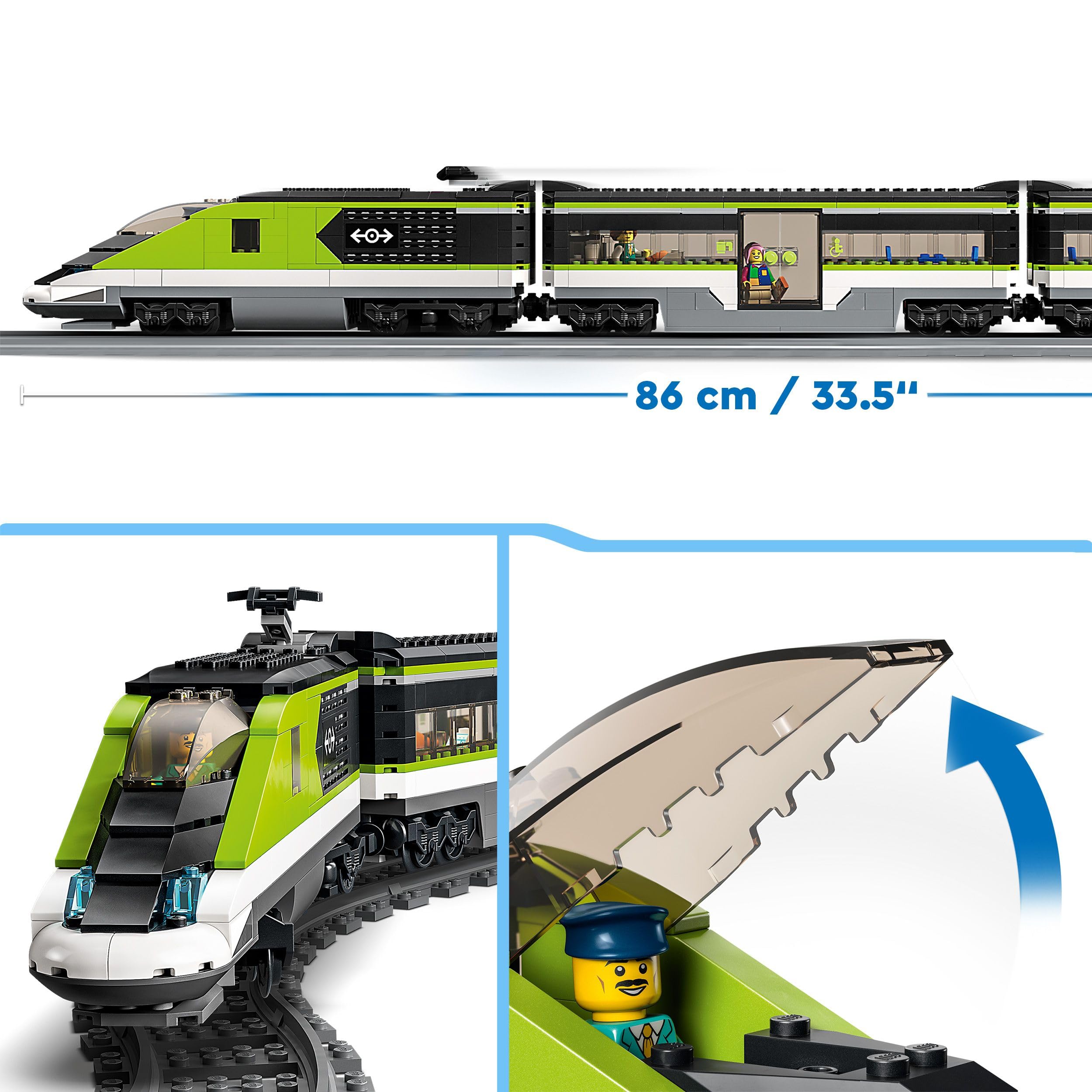 LEGO City Personen-Schnellzug 60337 – Ferngesteuerter Zug mit Licht, 2 Waggons, 24 Schienen & 6 Minifiguren