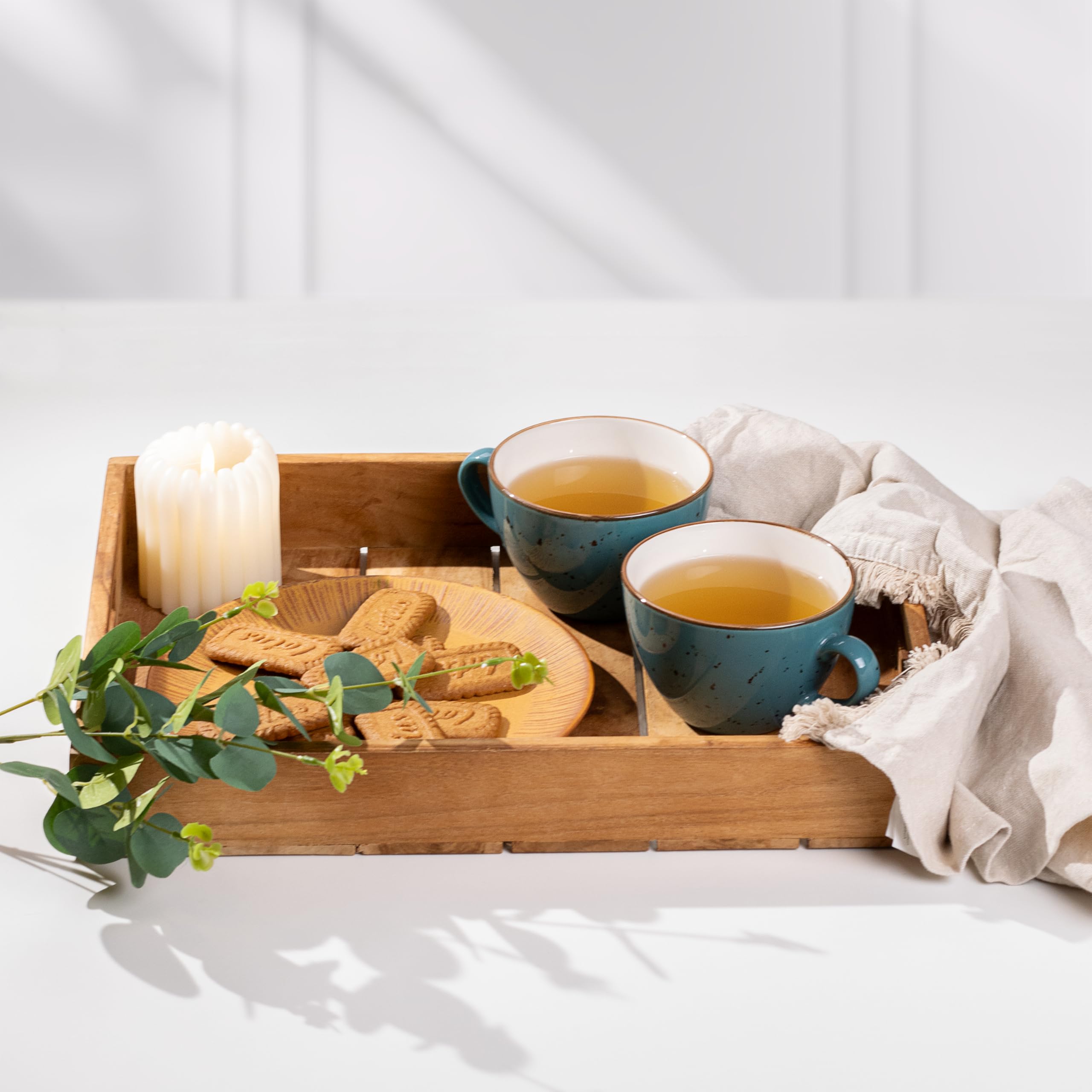 Bonsoo Kaffeetasse aus Feinem Hochwertigem Edlem Porzellan | 350ml Vintage- Stil mit Elegantem Gesprenkeltem Finish und Naturbraunem Rand