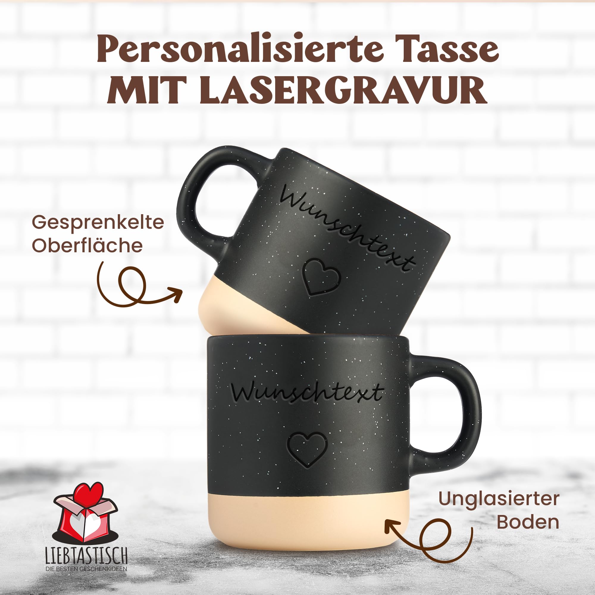 LIEBTASTISCH Kaffeebecher mit Lasergravur – Keramik Steingut Kaffeetasse, personalisierte Tasse für Kaffee, Tee – Lieblingsmensch Geschenk, Vatertag