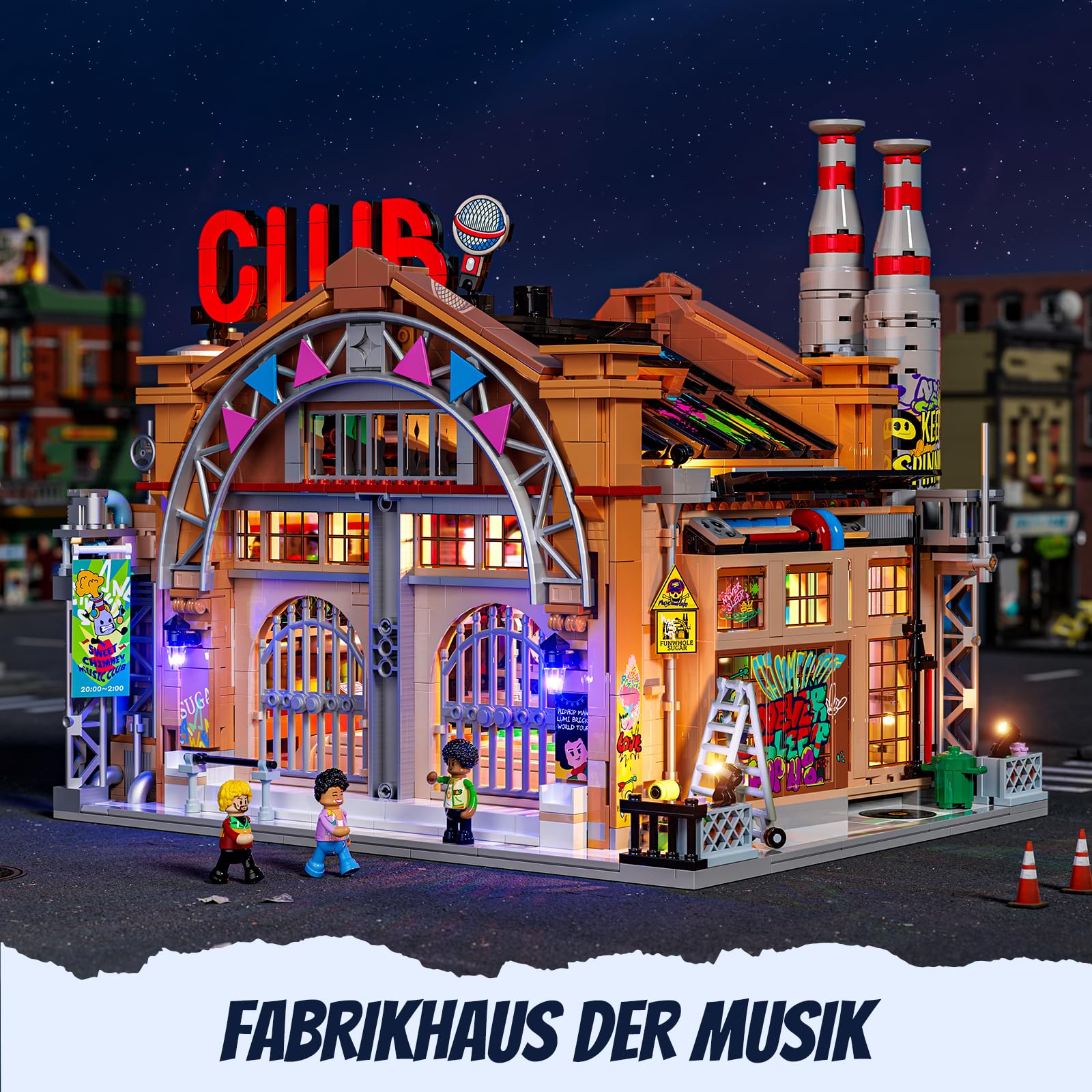 Funwhole Musik-Fabrikhaus F9068 (2654 Teile, Modular Building mit Beleuchtung, Deko & Spielzeug für Musikfans)