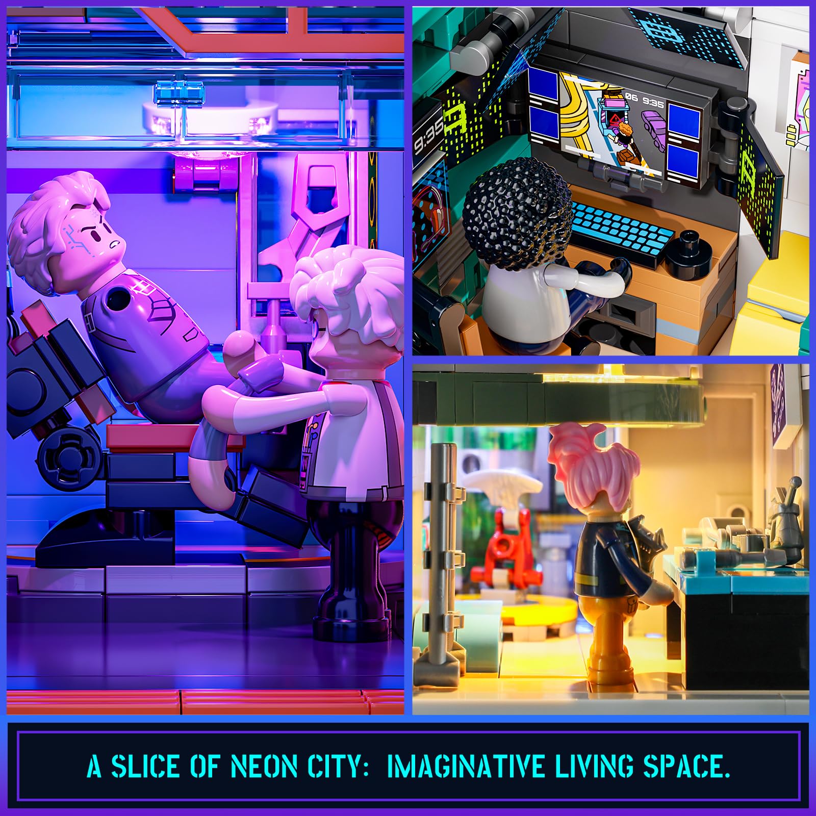 FUNWHOLE Cyberpunk-Villa (Beleuchtetes Baustein-Set, 2524 Teile, Zukunftsstadt-Modulgebäude für Erwachsene & Sci-Fi-Fans)