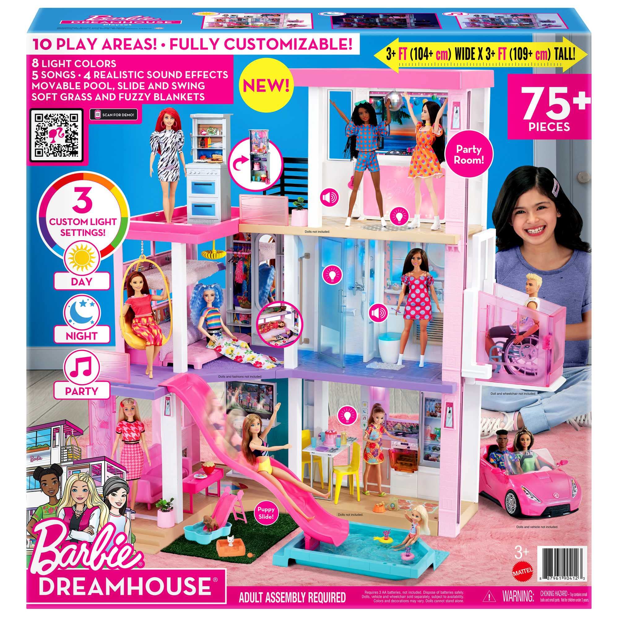 Barbie Dreamhouse (114 cm) – 3-stöckiges Puppenhaus mit Pool, Rutsche, Rollstuhllift & 75 Zubehörteilen