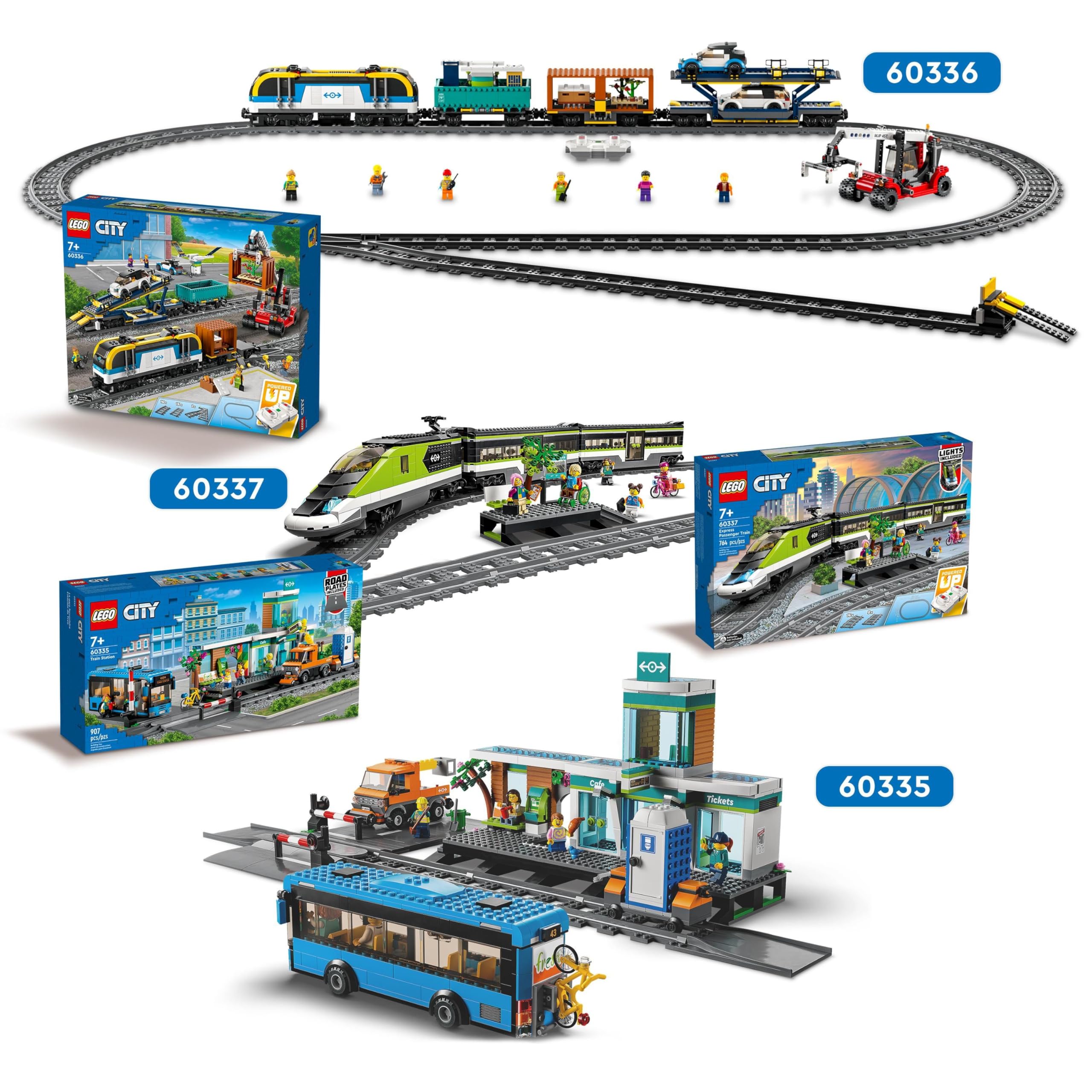 LEGO City Personen-Schnellzug 60337 – Ferngesteuerter Zug mit Licht, 2 Waggons, 24 Schienen & 6 Minifiguren