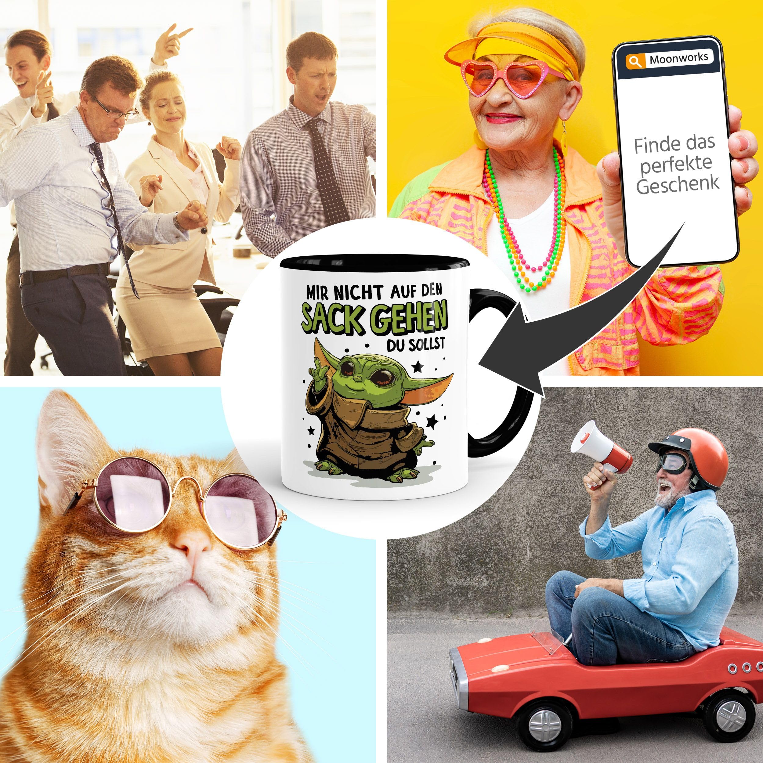MoonWorks Kaffee-Tasse mit Spruch Mir nicht auf den Sack gehen du sollst Baby Bürotasse lustige Kaffeebecher Weiss-innen-schwarz standard