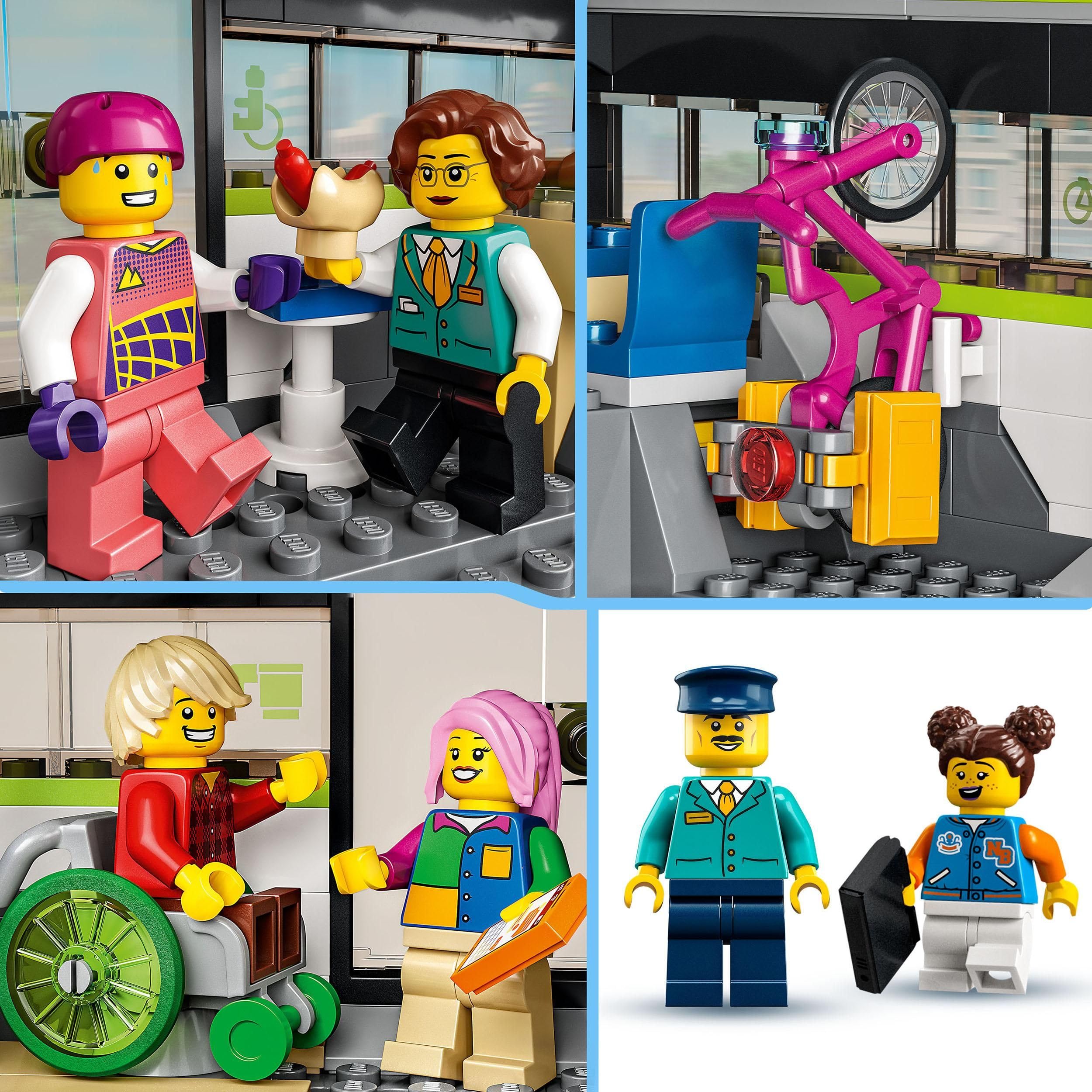 LEGO City Personen-Schnellzug 60337 – Ferngesteuerter Zug mit Licht, 2 Waggons, 24 Schienen & 6 Minifiguren