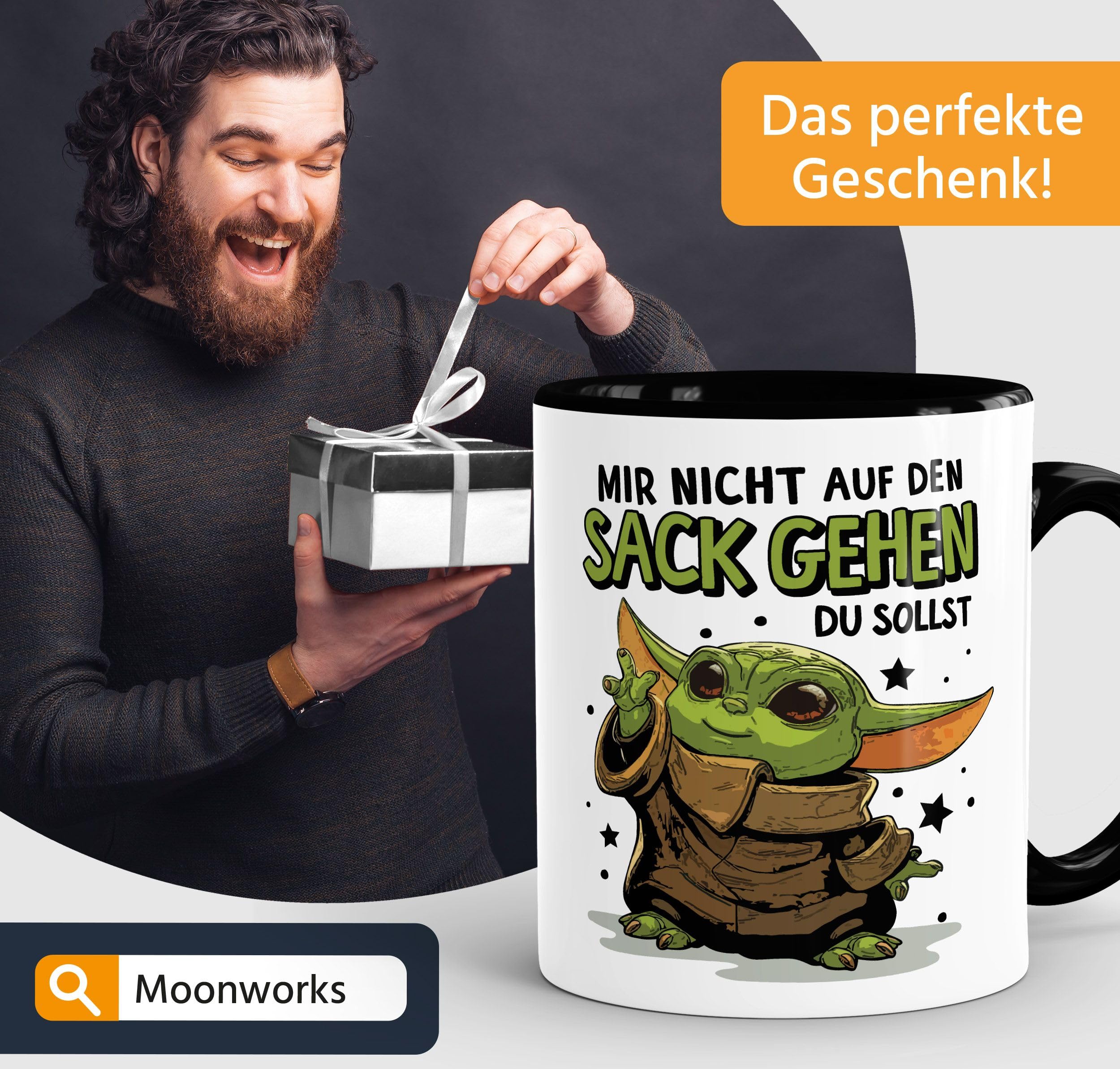 MoonWorks Kaffee-Tasse mit Spruch Mir nicht auf den Sack gehen du sollst Baby Bürotasse lustige Kaffeebecher Weiss-innen-schwarz standard